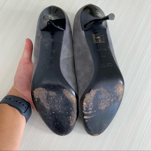 Miu Miu Bow Embellished Cap Toe Suede Pump Heel - Picture 8 of 9